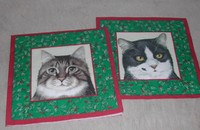 Noël serviettes vertes avec 4 portraits de chats
